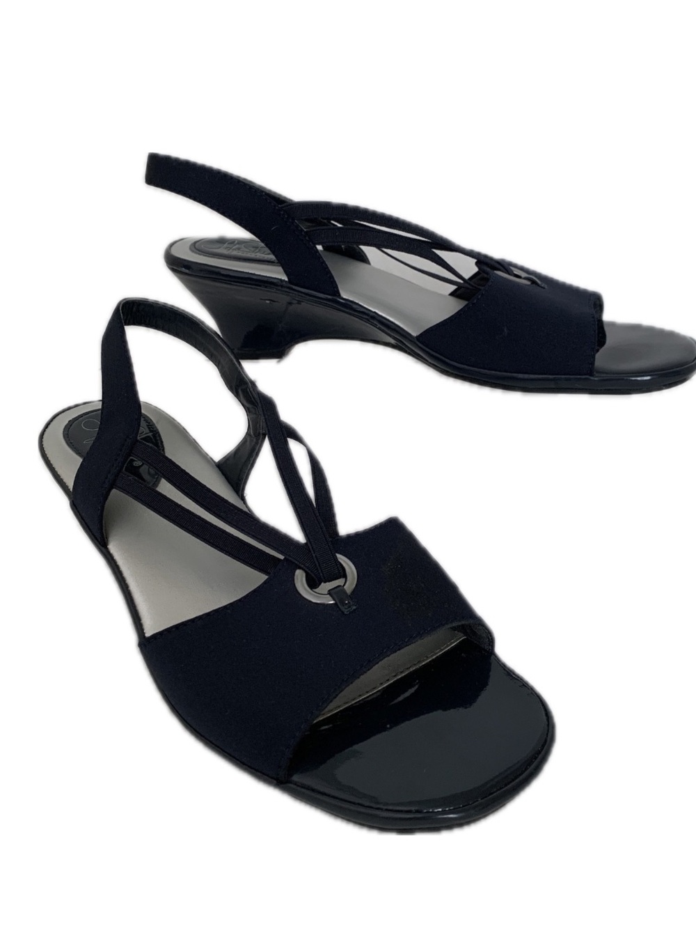 Life Stride Sandals Women 11 Navy Blue Soft System Low Heel Sling Back Round Toe